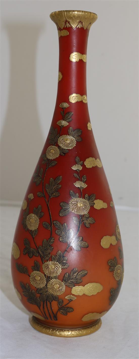 A Thomas Webb Japonaise peach blow bottle vase, attributed to Jules Barbe, late 19th century, 25.5cm